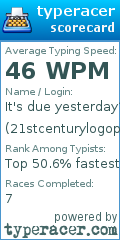 Scorecard for user 21stcenturylogophile