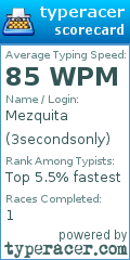 Scorecard for user 3secondsonly