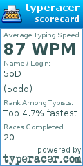 Scorecard for user 5odd