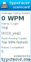 Scorecard for user 6310_yogi