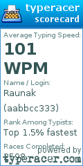 Scorecard for user aabbcc333