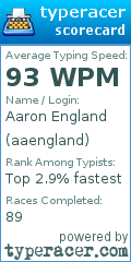 Scorecard for user aaengland