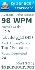 Scorecard for user abcdefg_12345