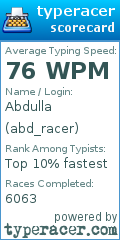 Scorecard for user abd_racer