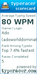 Scorecard for user adoworlddomination