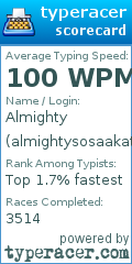 Scorecard for user almightysosaakaturbo
