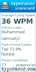 Scorecard for user almusty