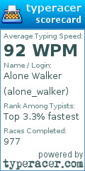 Scorecard for user alone_walker