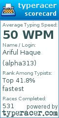 Scorecard for user alpha313