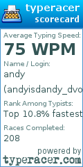 Scorecard for user andyisdandy_dvorak