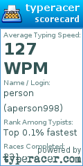 Scorecard for user aperson998