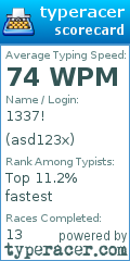 Scorecard for user asd123x