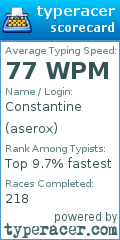 Scorecard for user aserox