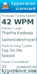 Scorecard for user asteroidestroyer
