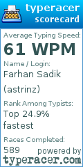 Scorecard for user astrinz