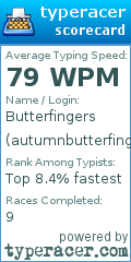 Scorecard for user autumnbutterfingers