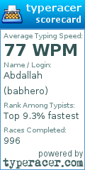 Scorecard for user babhero