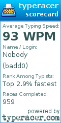Scorecard for user badd0