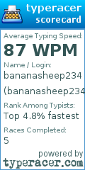 Scorecard for user bananasheep234