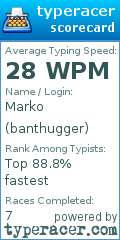 Scorecard for user banthugger