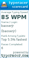 Scorecard for user baoserjr