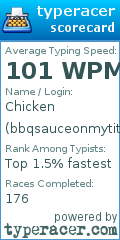Scorecard for user bbqsauceonmytitties