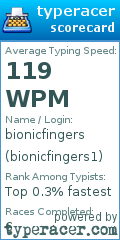 Scorecard for user bionicfingers1