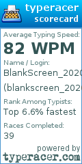 Scorecard for user blankscreen_2020