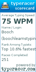 Scorecard for user boochlearnstyping