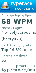 Scorecard for user booty420