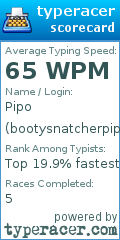 Scorecard for user bootysnatcherpipo