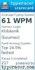 Scorecard for user boumex