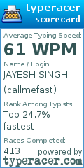 Scorecard for user callmefast