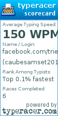 Scorecard for user caubesamset2013