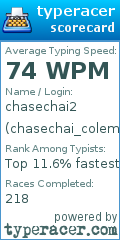 Scorecard for user chasechai_colemak