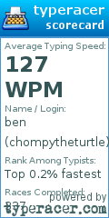 Scorecard for user chompytheturtle