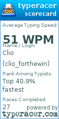Scorecard for user clio_forthewin