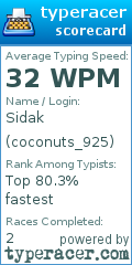 Scorecard for user coconuts_925