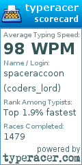 Scorecard for user coders_lord