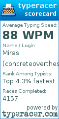 Scorecard for user concreteoverthesea