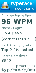 Scorecard for user cornmaster0411