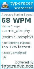 Scorecard for user cosmic_atrophy
