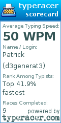 Scorecard for user d3generat3