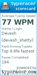 Scorecard for user devesh_shetty