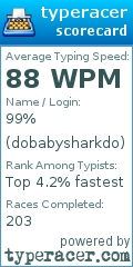 Scorecard for user dobabysharkdo