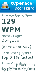 Scorecard for user dongwoo0504