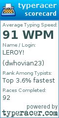 Scorecard for user dwhovian23