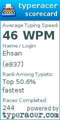 Scorecard for user e837