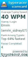 Scorecard for user emrin_sidney07