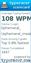 Scorecard for user ephemeral_meatsac